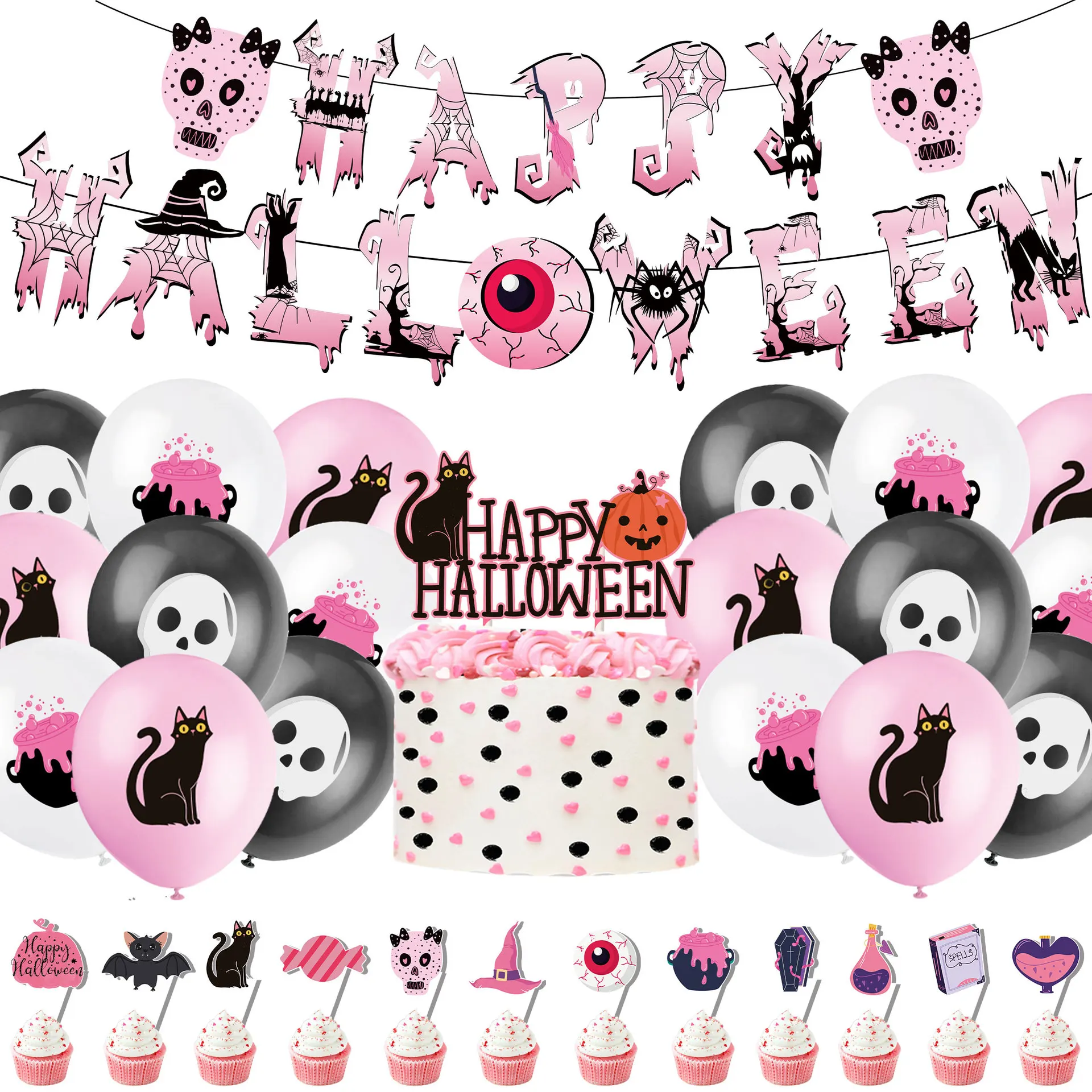 Halloween Pink Skull Themed Party Decorations Witch Black Cat Balloons for Happy Halloween Party Background Wall Deocrations
Halloween Pink Skull Themed Party Decorations Witch Black Cat Balloons for Happy Halloween Party Background Wall Deocrations