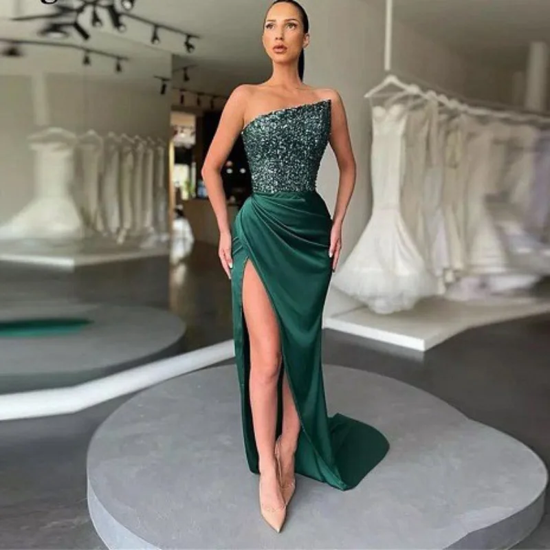 Sexy Sequins Party Evening Dress Fashion Elegant Sleeveless Strapless Off Shoulder High Waist Corset Slit Folds Cocktail Dress
Sexy Sequins Party Evening Dress Fashion Elegant Sleeveless Strapless Off Shoulder High Waist Corset Slit Folds Cocktail Dress