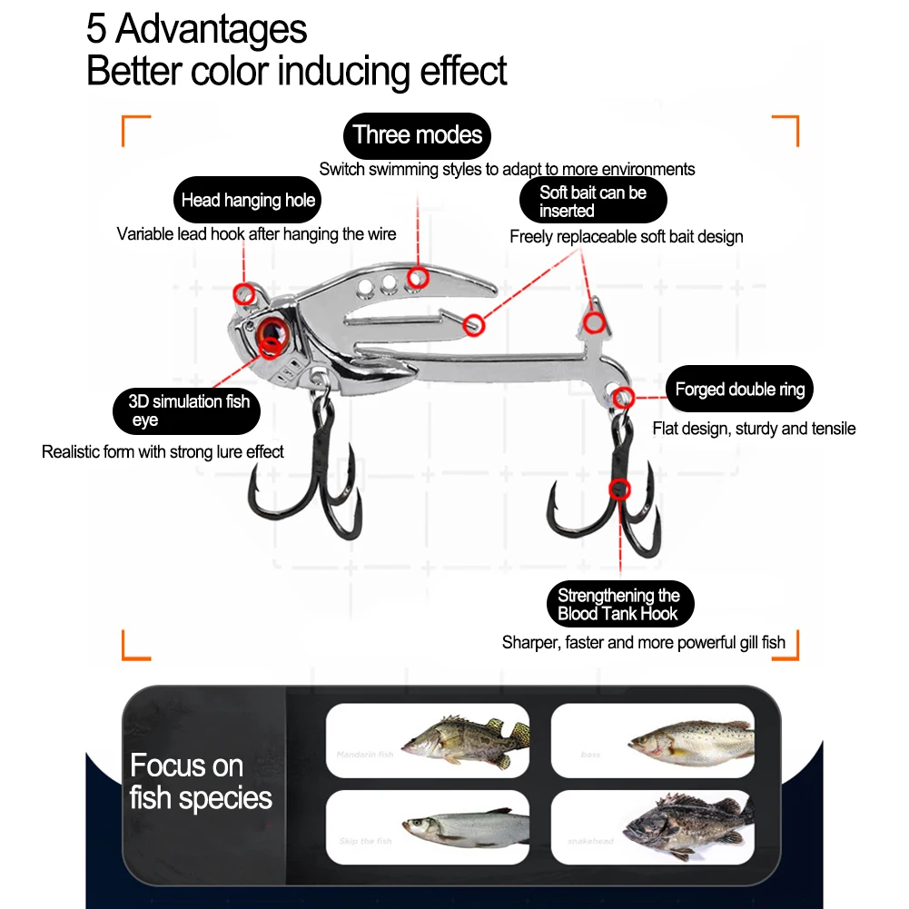 1Pcs 4.3/5/5.8cm Metal Blade Bait Long-Range Iron Plate VIB Lure Bait Groove Hook Hard Treble Hook Fishing Accessories Pesca
1Pcs 4.3/5/5.8cm Metal Blade Bait Long-Range Iron Plate VIB Lure Bait Groove Hook Hard Treble Hook Fishing Accessories Pesca