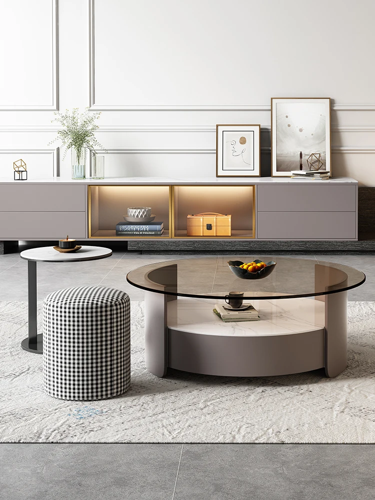 Italian-sized round coffee table TV cabinet small living room simple modern glass rock plate
Italian-sized round coffee table TV cabinet small living room simple modern glass rock plate