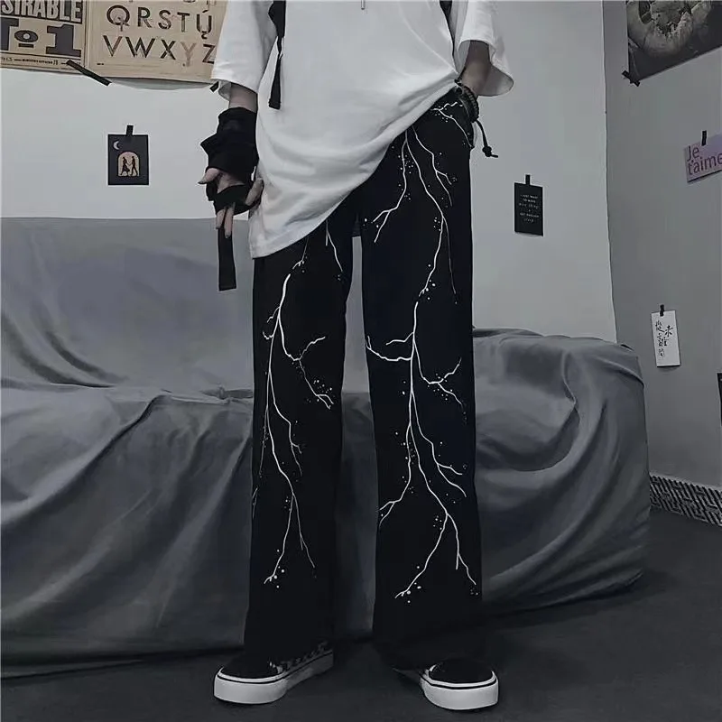 Men's Casual Pants Autumn New Fashion Cool Lightning Print Loose All-match High Street Straight Wide-leg Pants Sports Men Pants
Men's Casual Pants Autumn New Fashion Cool Lightning Print Loose All-match High Street Straight Wide-leg Pants Sports Men Pants