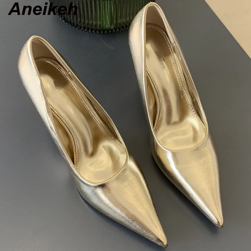 

Aneikeh 2024 весенние Высококачественные мягкие кожаные женские туфли-лодочки модные туфли с острым носком и блестками на среднем тонком каблуке Женская Классическая обувь