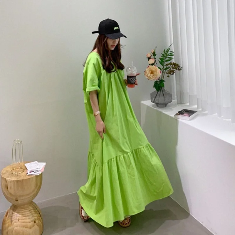 Korean Version Loose and Thin Ruffled Short-sleeved Dress Summer Temperament Lady A-line Over the Knee Long Dress
Korean Version Loose and Thin Ruffled Short-sleeved Dress Summer Temperament Lady A-line Over the Knee Long Dress