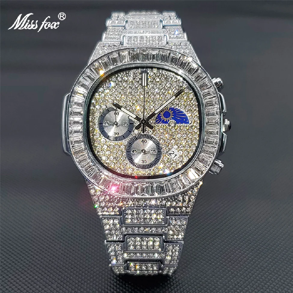 New Montre Luxe Homme Ice Out Moissanite Three Dial Men's Chronograph Watch Moon Phase Quartz Wristwatch Dropshipping
New Montre Luxe Homme Ice Out Moissanite Three Dial Men's Chronograph Watch Moon Phase Quartz Wristwatch Dropshipping