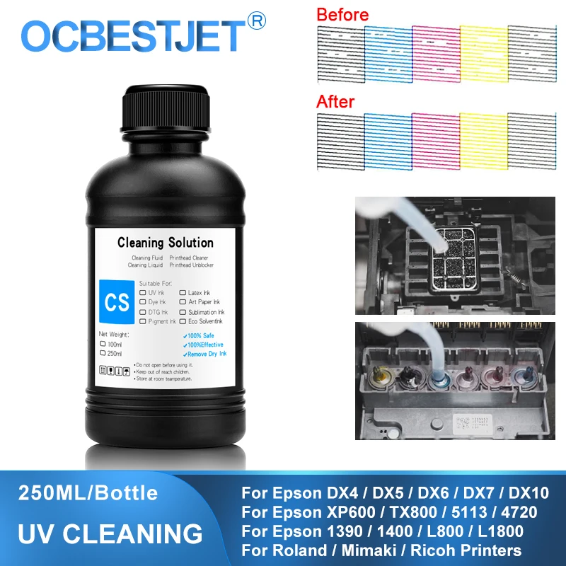 

250ML UV Cleaning Liquid For Epson Roland Mimaki Ricoh Konica UV Modified Printer Cleaning Fluid UV Printhead Cleaning Solution