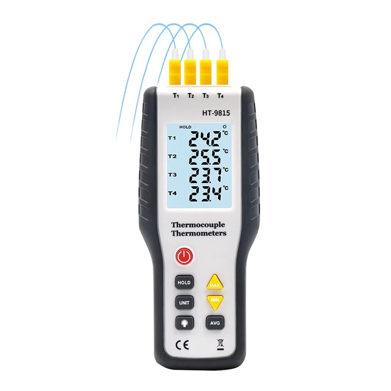 Digital Thermocouple Thermometer HT-9815 4 Channel Type K Thermocouple 4 Measurement Modes With LCD Screen
Digital Thermocouple Thermometer HT-9815 4 Channel Type K Thermocouple 4 Measurement Modes With LCD Screen