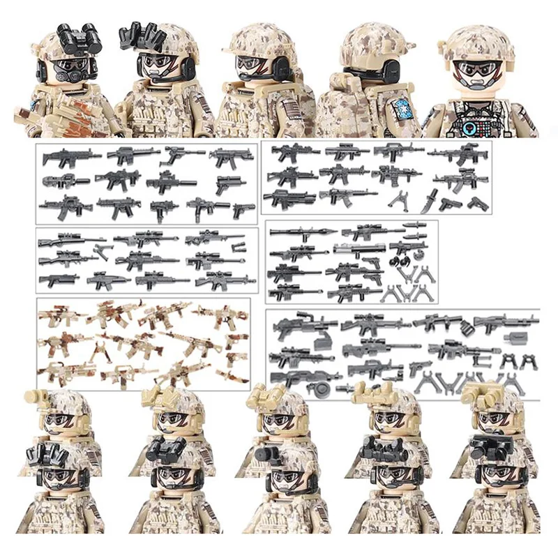 

US Navy SEALS Soldier Building Blocks Military Modern Army Special Forces SWAT Figures Gun Weapons Camouflage Vest Bricks Toys