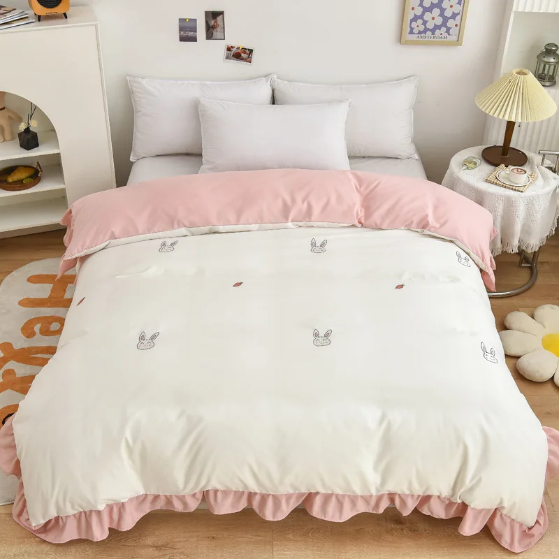 

1Pc Single Duvet Cover High Quality Skin Friendly Fabric Solid Color Ruffles Quilt Cover Comfortable Extra Large Cover 220x240