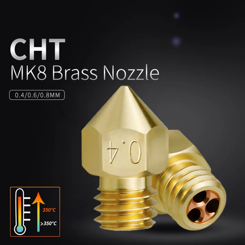 

MK8 Clone CHT Nozzle Brass Copper Nozzles High Flow Extruder Print Head For Ender3/CR10 1.75/3.0MM Filament Extruder Hotend