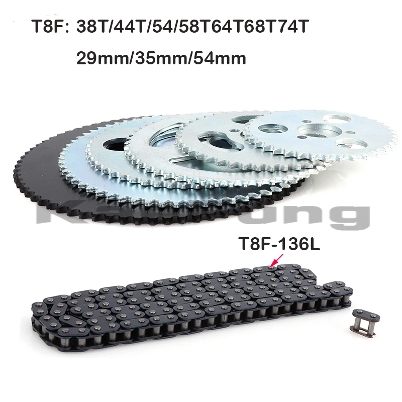 

47cc 49cc T8F chain 136 Links and 38 54 74 teeth Chain plate sprocket for mini moto atv quad 2 stroke engine parts accessories