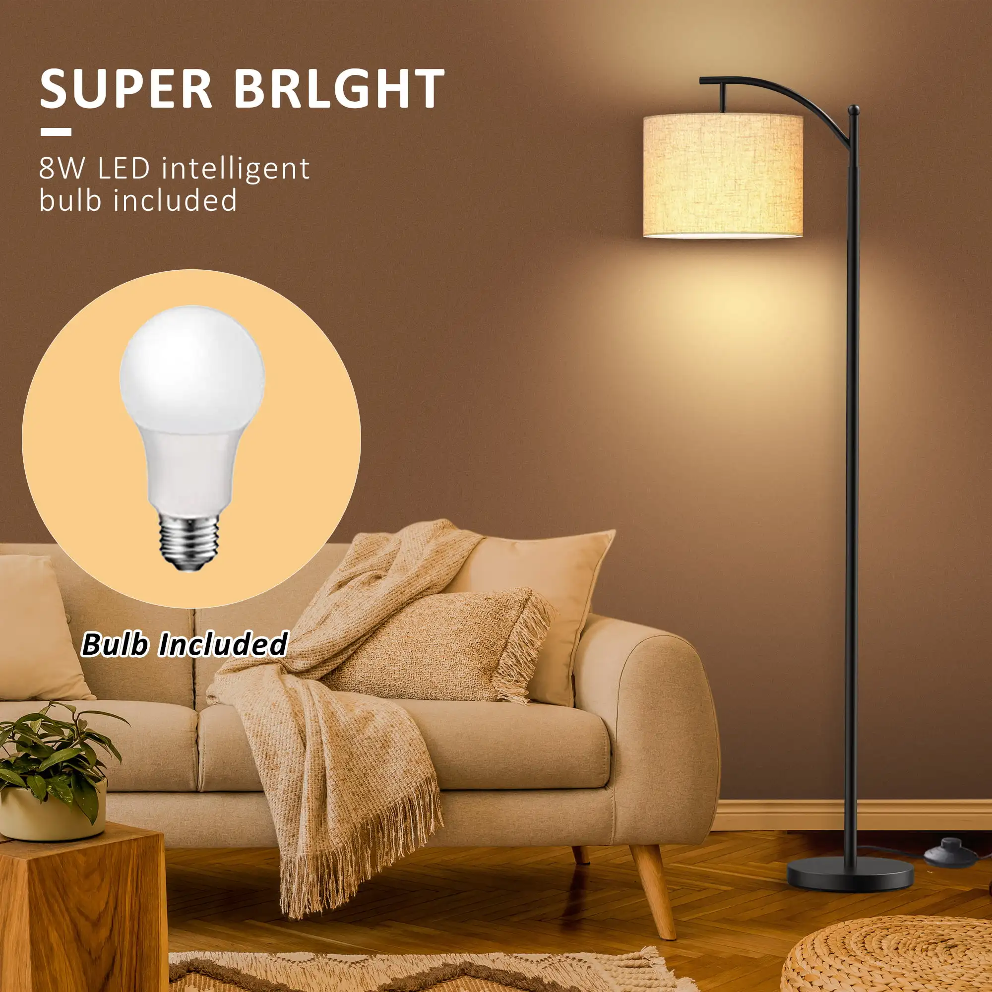 Metal Arc Floor Lamp With Remote Control & Stepless Dimmable Bulb, For Living Room, Bedroom, Black
Metal Arc Floor Lamp With Remote Control & Stepless Dimmable Bulb, For Living Room, Bedroom, Black