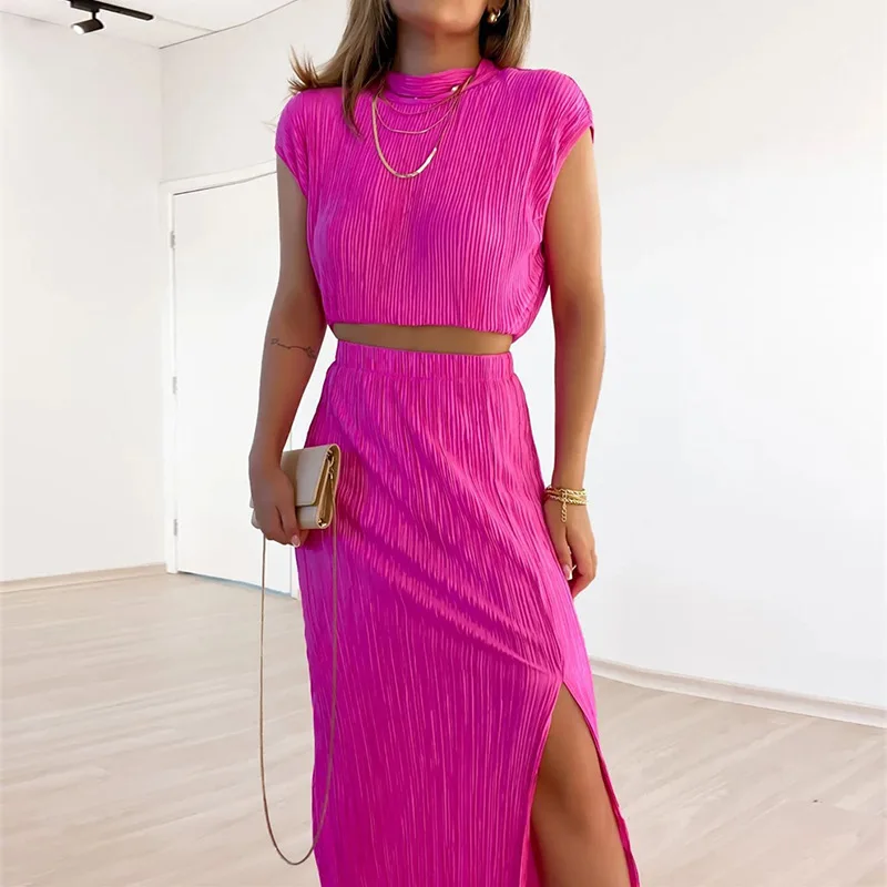Elegant Solid Color Sleeveless Dress Sets O-Neck Basic Backless Crop Top and Loose Slim Draped Split Hem Long Dress Office Sets
Elegant Solid Color Sleeveless Dress Sets O-Neck Basic Backless Crop Top and Loose Slim Draped Split Hem Long Dress Office Sets