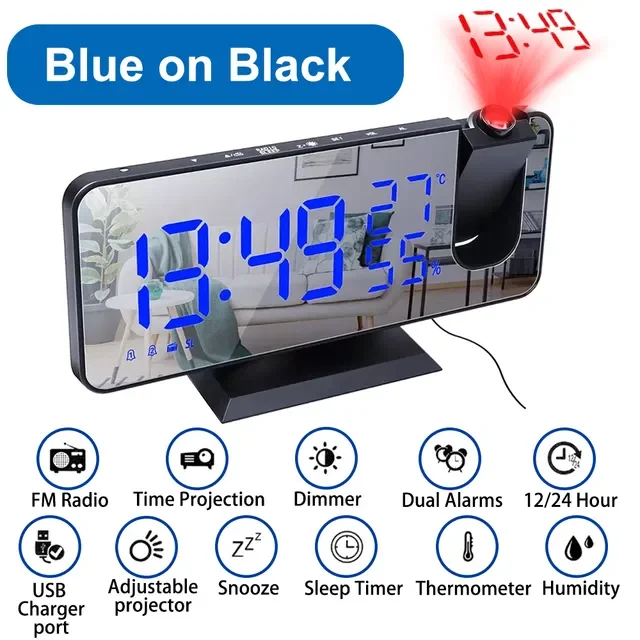 Digital Projection Alarm Clock Table Electronic Alarm Clock with Projection FM Radio Time Projector Bedroom Bedside Clock
Digital Projection Alarm Clock Table Electronic Alarm Clock with Projection FM Radio Time Projector Bedroom Bedside Clock