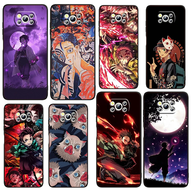 

Cartoon Anime Demon Slayer Phone Case For Xiaomi Mi Poco X4 X3 NFC F4 F3 GT M4 M3 M2 F2 Pro C3 5G Fundas Soft TPU Black Cover