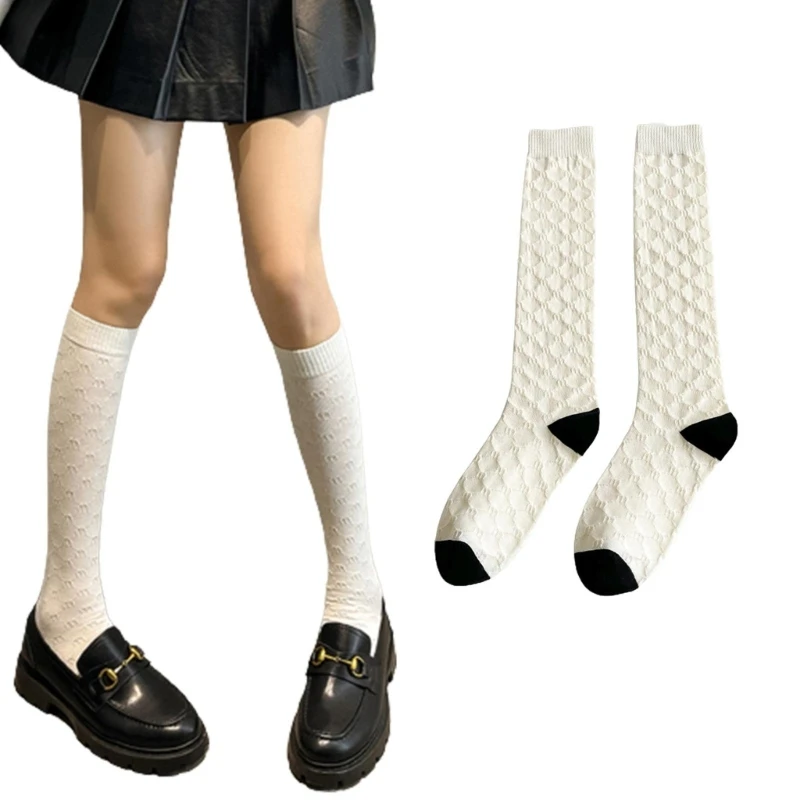 

Simple Solid Color Knee High Socks Cotton Calf Socks JK Students Girls Stockings Preppy Knee Highs for Women Girls M6CD