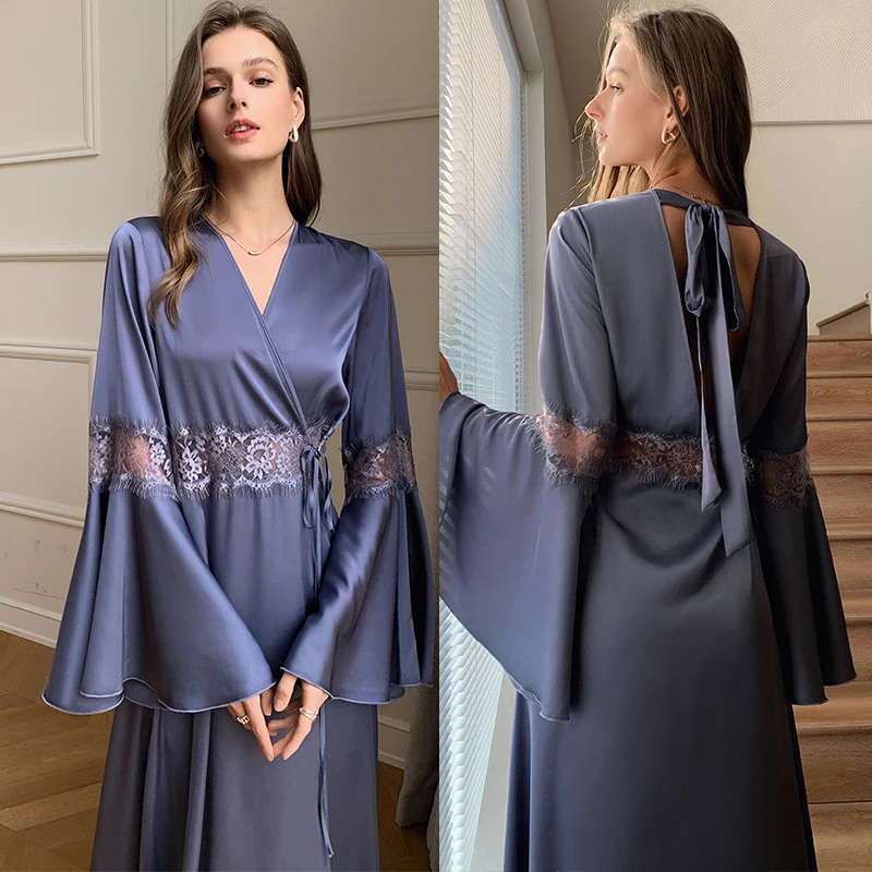 New Female Long Wedding Robe Nightgown Spring Summer Satin Kimono Bathrobe Gown Sexy Backless Lace Home Dress Loose Sleepwear
New Female Long Wedding Robe Nightgown Spring Summer Satin Kimono Bathrobe Gown Sexy Backless Lace Home Dress Loose Sleepwear