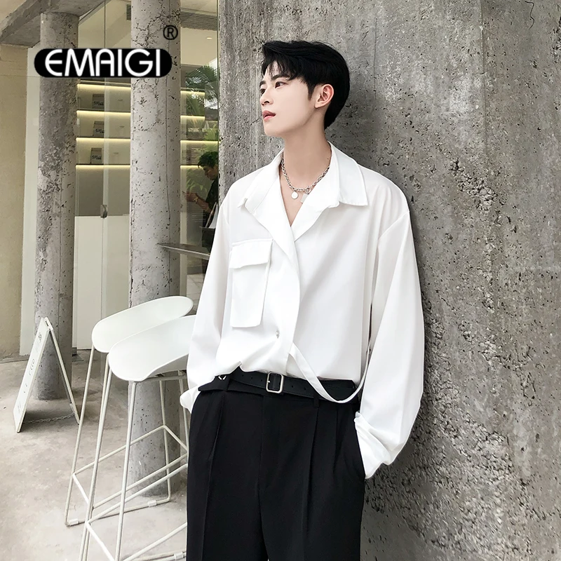 Man Silky Long Sleeve Loose Casual Shirts Oversize Streetwear Vintage Fashion Men Ribbon Black White Shirt Tops Male Blouse 
Man Silky Long Sleeve Loose Casual Shirts Oversize Streetwear Vintage Fashion Men Ribbon Black White Shirt Tops Male Blouse