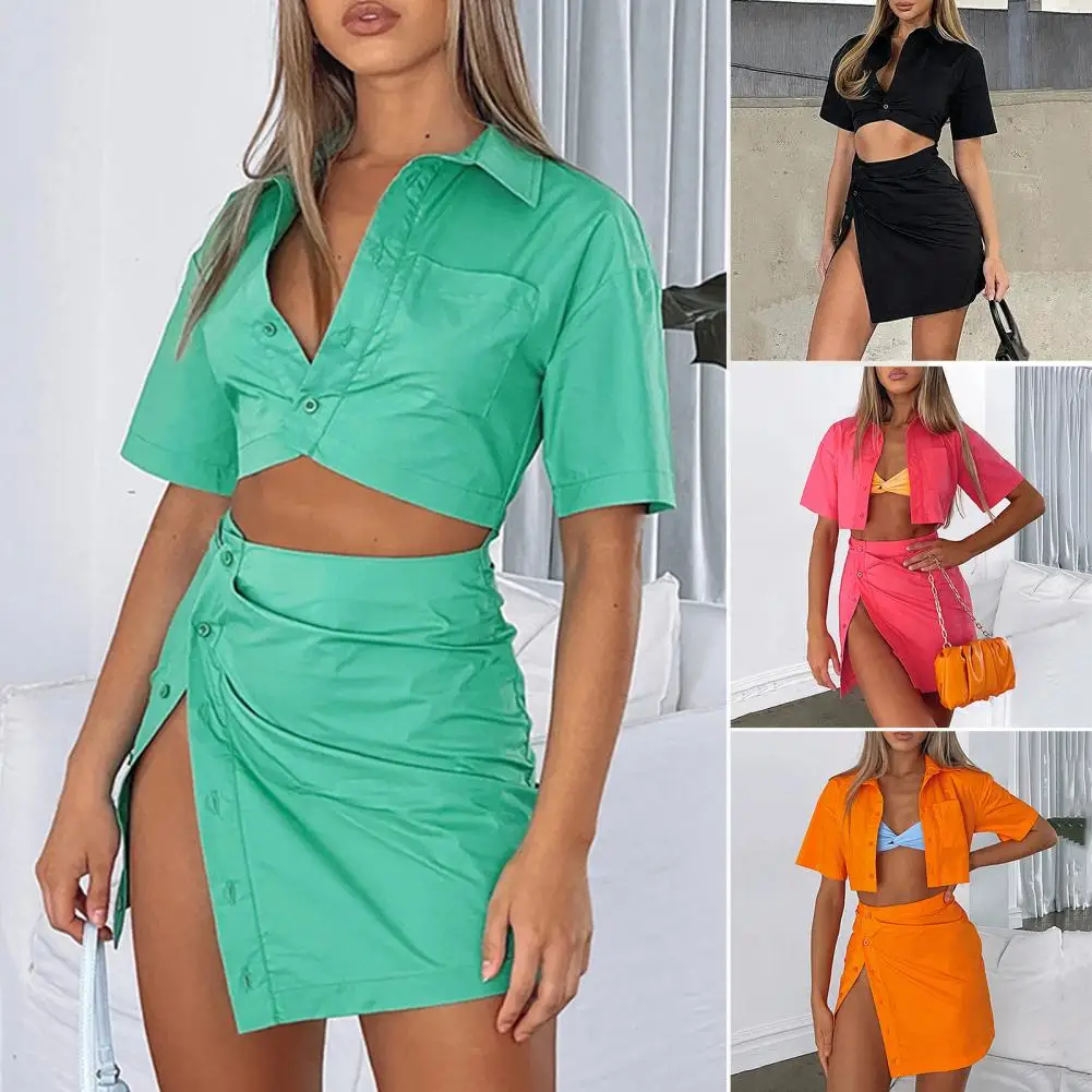 Turn-down Collar Side Split Hem Short Sleeve Bodycon Dress High-Waist Crop Shirt Mini Skirt Splicing Women Mini Dress Streetwear
Turn-down Collar Side Split Hem Short Sleeve Bodycon Dress High-Waist Crop Shirt Mini Skirt Splicing Women Mini Dress Streetwear