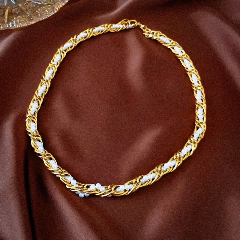 

Металлическая витая Цепочка жемчужное геометрическое ожерелье Европейское и американское ожерелье-цепочка до ключиц на свитер для женщин