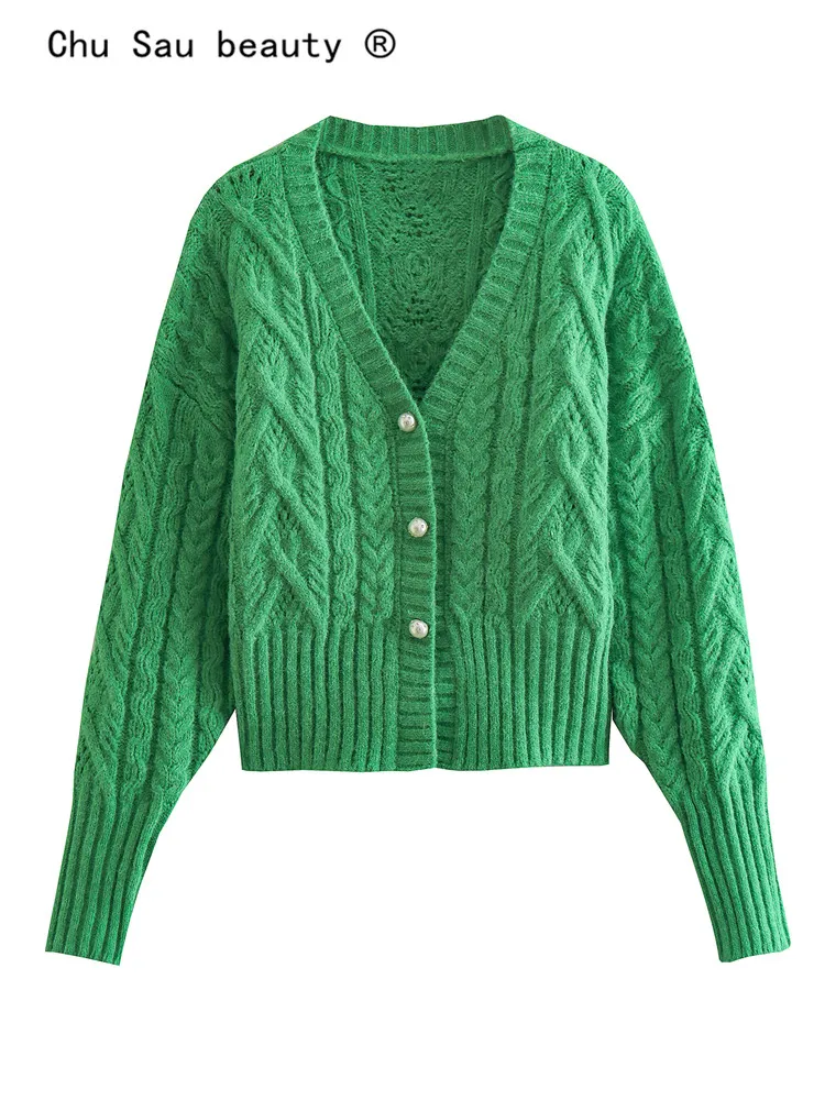 Женский трикотажный кардиган, повседневный однобортный свитер с V-образным вырезом и длинными рукавами, Осень-зима 2022 
Женский трикотажный кардиган, повседневный однобортный свитер с V-образным вырезом и длинными рукавами, Осень-зима 2022