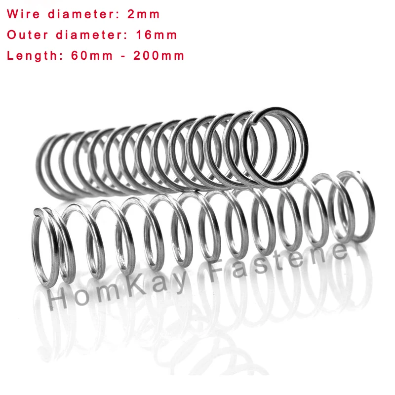 

1/2/3/4/5 Pcs 304 Stainless Steel Compression Spring WD 2mm*OD 16mm*Length 60-200mm Release Pressure Spring