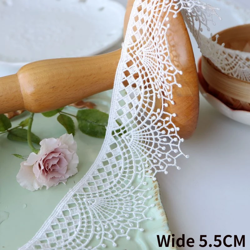 

5.5CM Wide White Cotton Embroidered Fringed Ribbon Lace Fabric Edge Trim Dress Collar Neckline DIY Crafts Sewing Guipure Decor