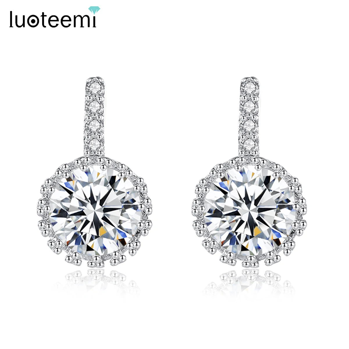 

LUOTEEMI Classic Round Cubic Zirconia Waterdrop Drop Earrings for Women Bridal Wedding Luxury Accessories Friend Christmas Gifts
