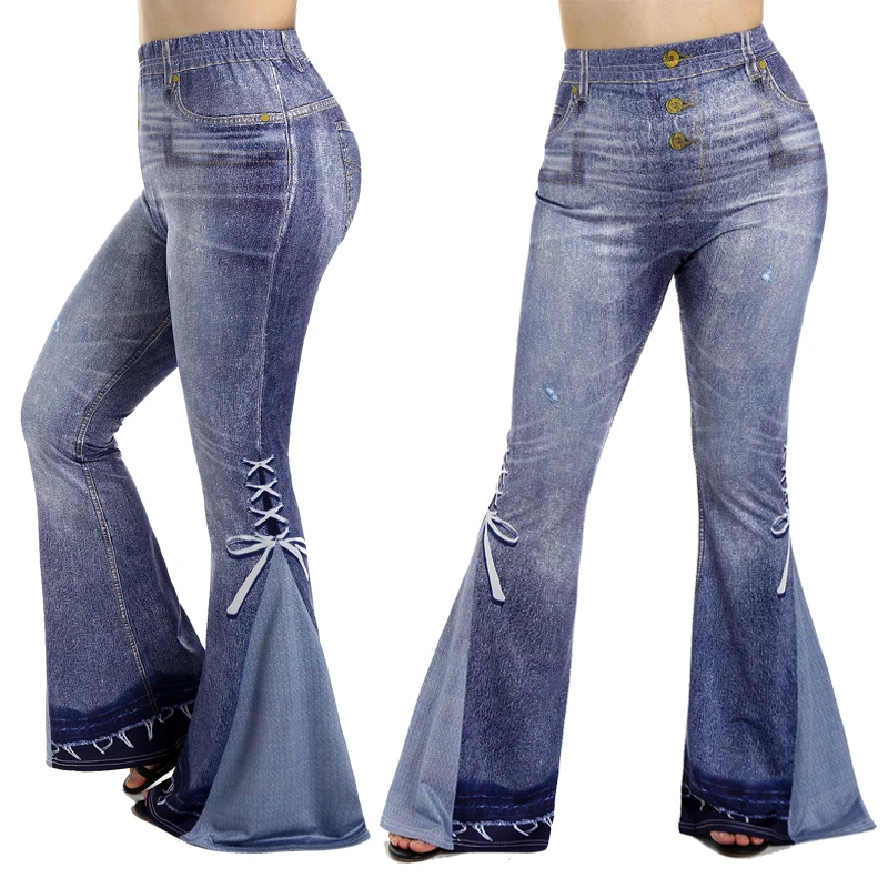 Women High Rise Bell Bottom Trousers 3D Jeans Lace-up Pattern Printed Skinny Flare Pants Plus Size Colorblock Pull On Pants 4XL
Women High Rise Bell Bottom Trousers 3D Jeans Lace-up Pattern Printed Skinny Flare Pants Plus Size Colorblock Pull On Pants 4XL