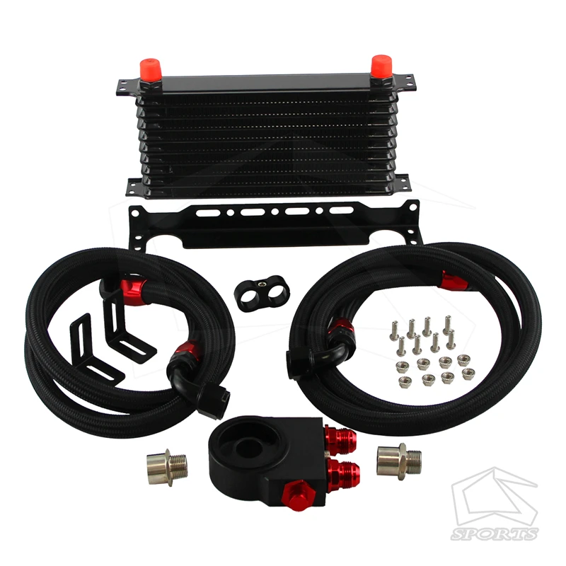 Performance 10Row 10AN Oil Cooler with Hose, Bracket & Thermostatic Oil Filter Sandwich Plate
Performance 10Row 10AN Oil Cooler with Hose, Bracket & Thermostatic Oil Filter Sandwich Plate