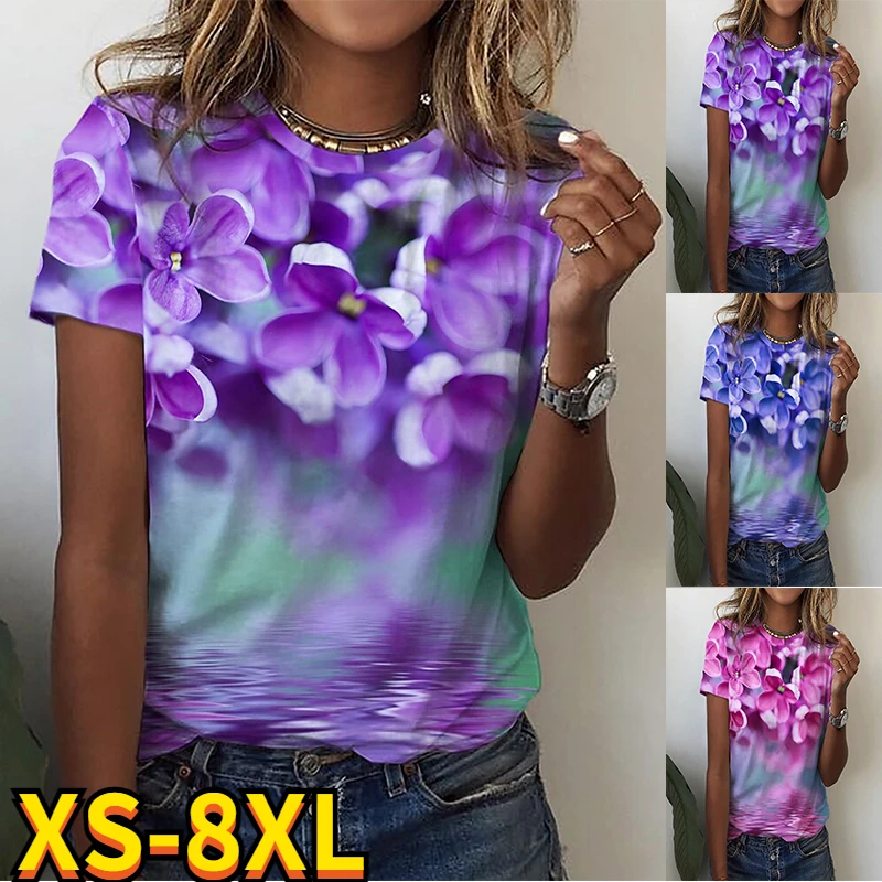 Women's Floral Theme Printed Painting Tee Shirts Round Neck Casual Female Daily Pullover New Design Oversized Tops Summer 2022 
Women's Floral Theme Printed Painting Tee Shirts Round Neck Casual Female Daily Pullover New Design Oversized Tops Summer 2022