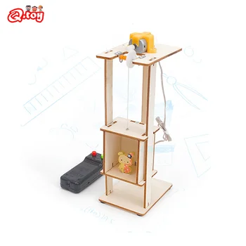 DIY Wooden Elevator Principle Science Toys Teenager Assembled Electric Lift Toys Experiment Material Kits for Kids Educational