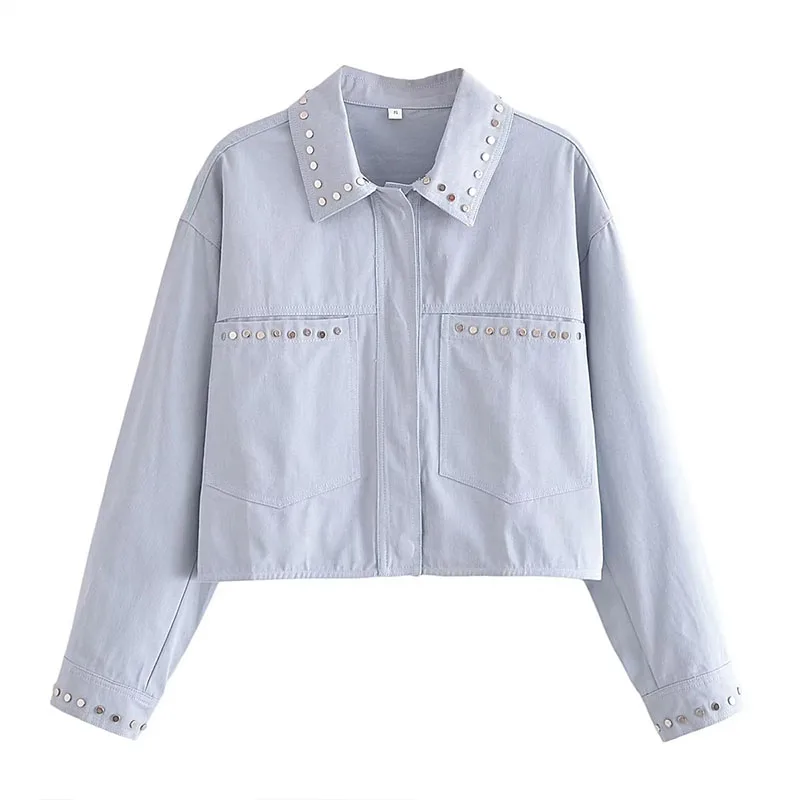 Summer Women's 2023 New Casual Lapel Rivets Long-Sleeved Short Jacket Loose Concealed Button Top Fashion Trend
Summer Women's 2023 New Casual Lapel Rivets Long-Sleeved Short Jacket Loose Concealed Button Top Fashion Trend