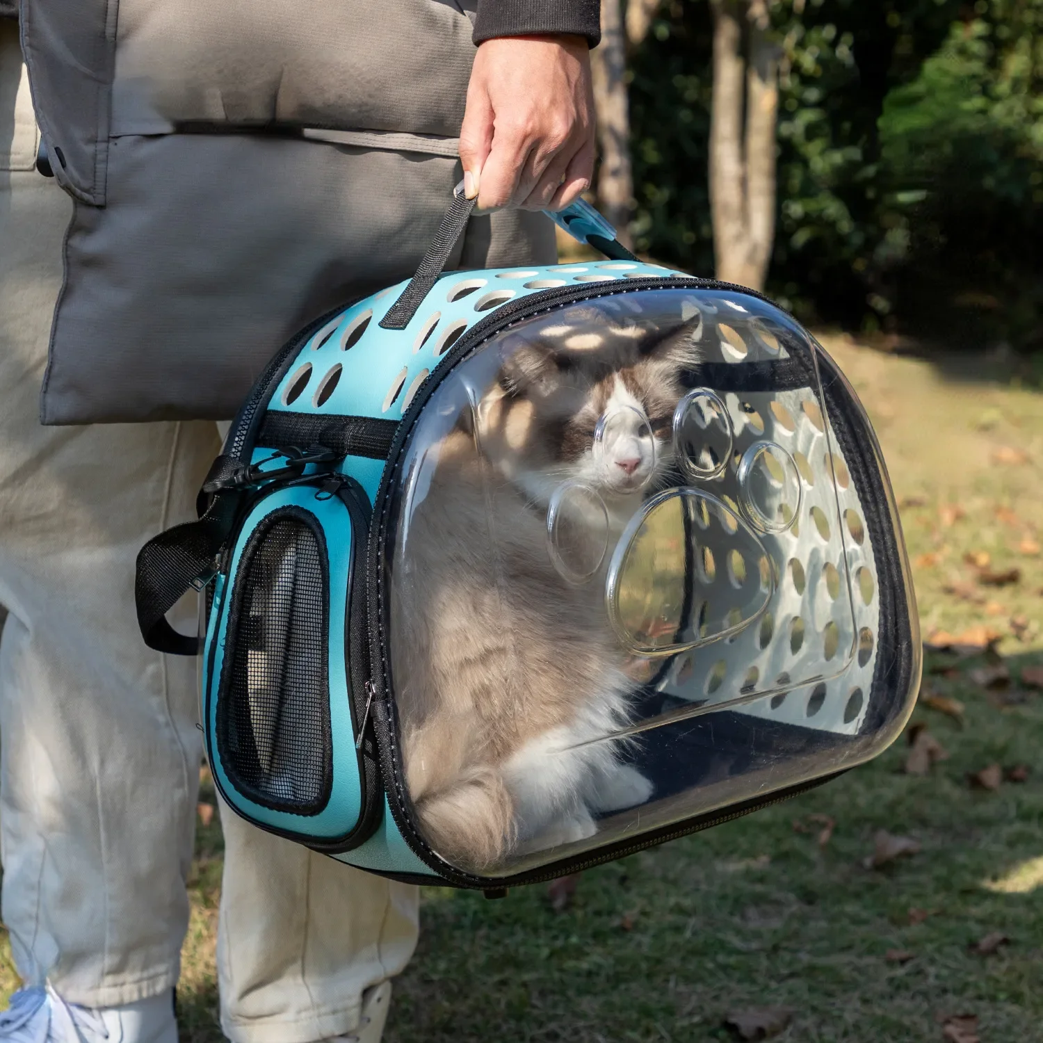 

Прозрачная Сумка-переноска для кошек, Воздухопроницаемый рюкзак в виде космической капсулы для маленьких собак и кошек, дорожная клетка для котят