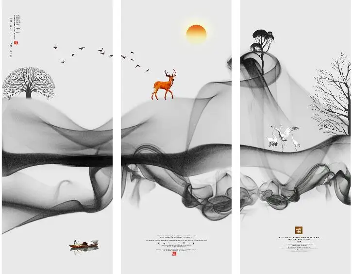 

MT4007 Chinese Style boat deer sunrise landscapePrint Art Canvas Poster For Living Room Decoration Home Wall Picture