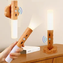 Wood LED Night Light Wireless Type-c USB LED Wall Lamp Kitchen Cabinet Light Closet Light Home Table Move Lamp Bedside Lighting