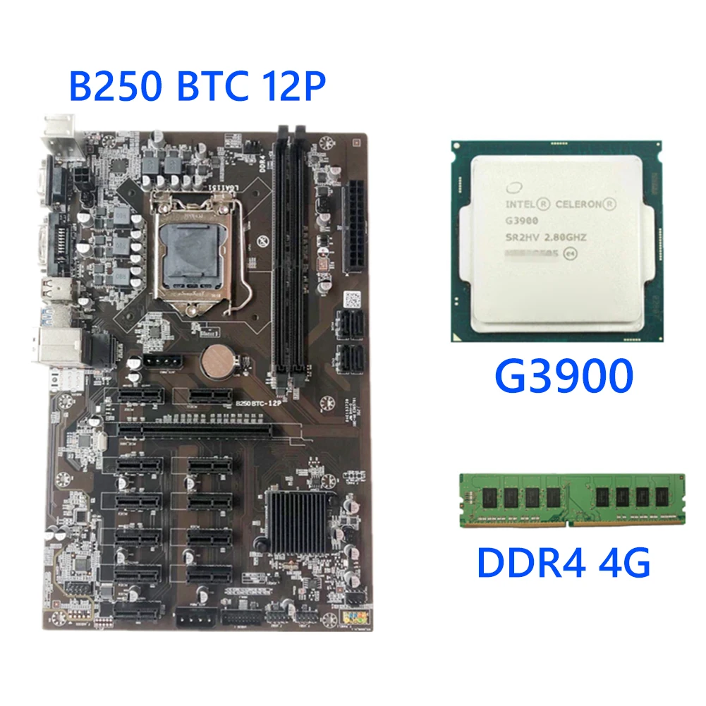 B250 BTC-12P набор материнской платы для LGA 1151 серии Gen 6/7 с процессором G3900 12x PCI Express DDR4 2133 4G память, доска для майнинга 
B250 BTC-12P набор материнской платы для LGA 1151 серии Gen 6/7 с процессором G3900 12x PCI Express DDR4 2133 4G память, доска для майнинга