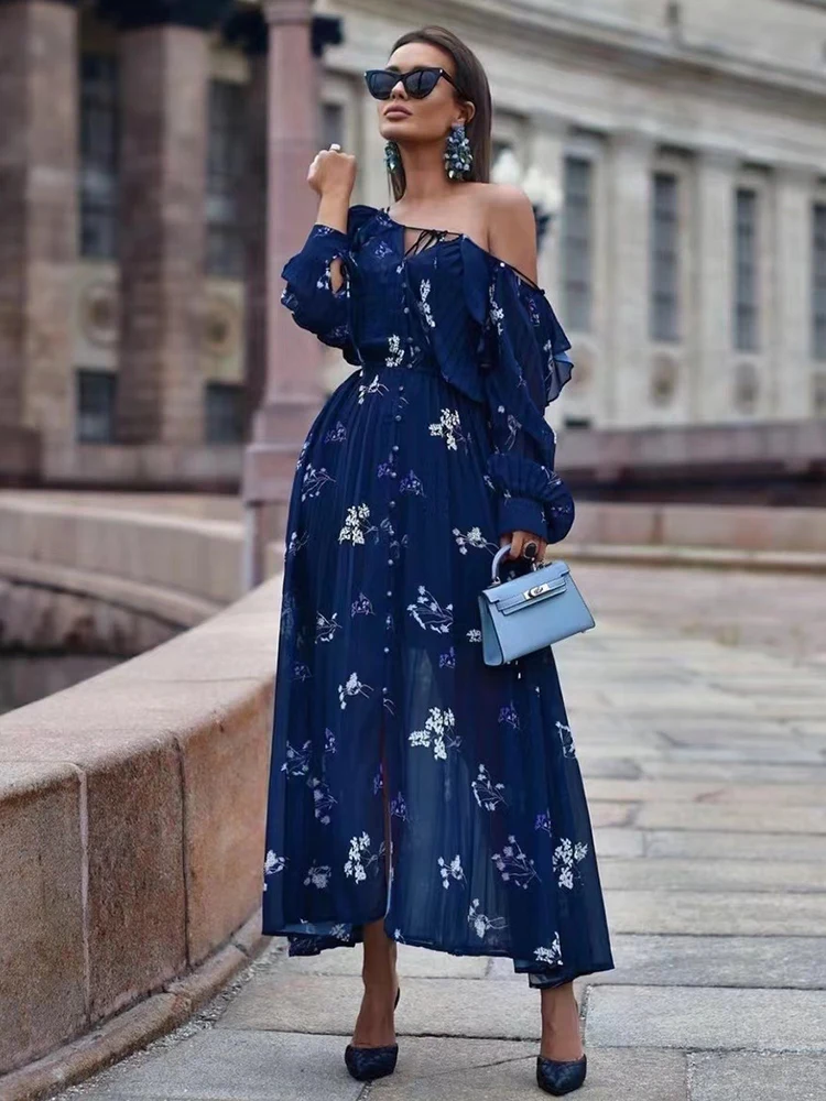 Vintage Print Lace Up Neck Ruffles Elastic High Waist Long Sleeve Dress Women's Fall New Fashion Loose Pleated Pleated Skirt
Vintage Print Lace Up Neck Ruffles Elastic High Waist Long Sleeve Dress Women's Fall New Fashion Loose Pleated Pleated Skirt