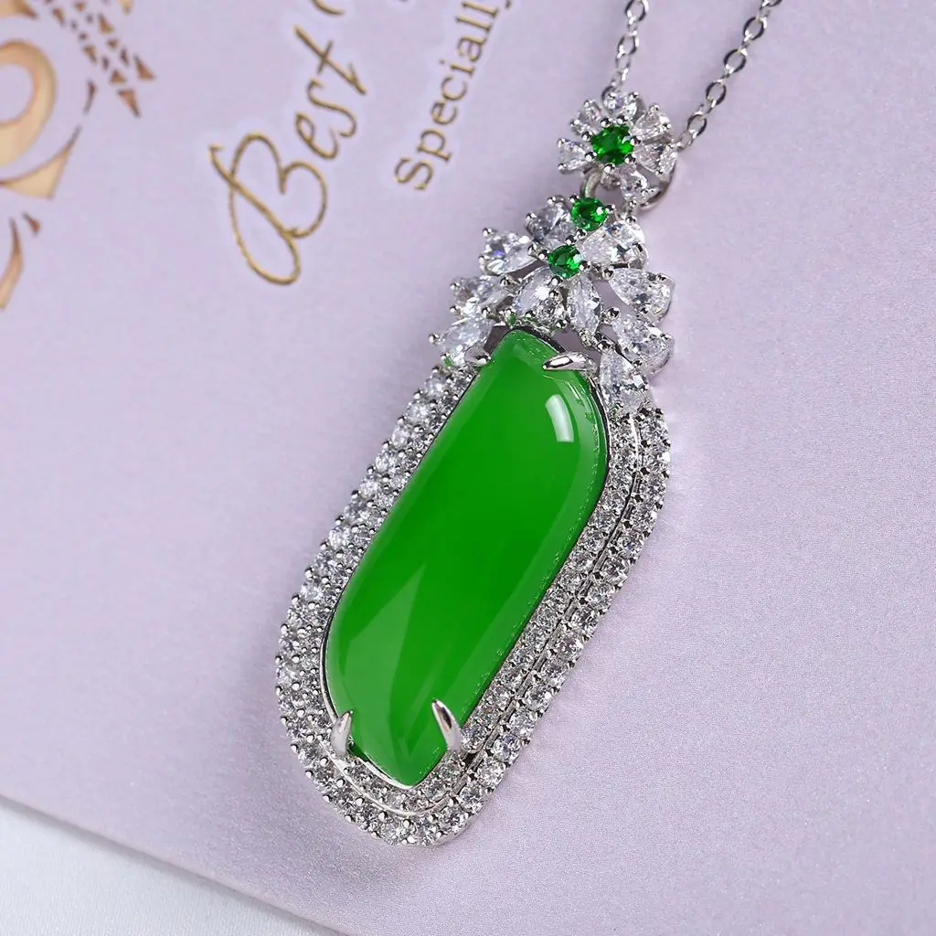 Natural Jadeite Myanmar Green Jades Pendant With Emerald Zircon Luxury Necklace Women Fashion Charms Jewellery Lucky Amulet Gift
Natural Jadeite Myanmar Green Jades Pendant With Emerald Zircon Luxury Necklace Women Fashion Charms Jewellery Lucky Amulet Gift