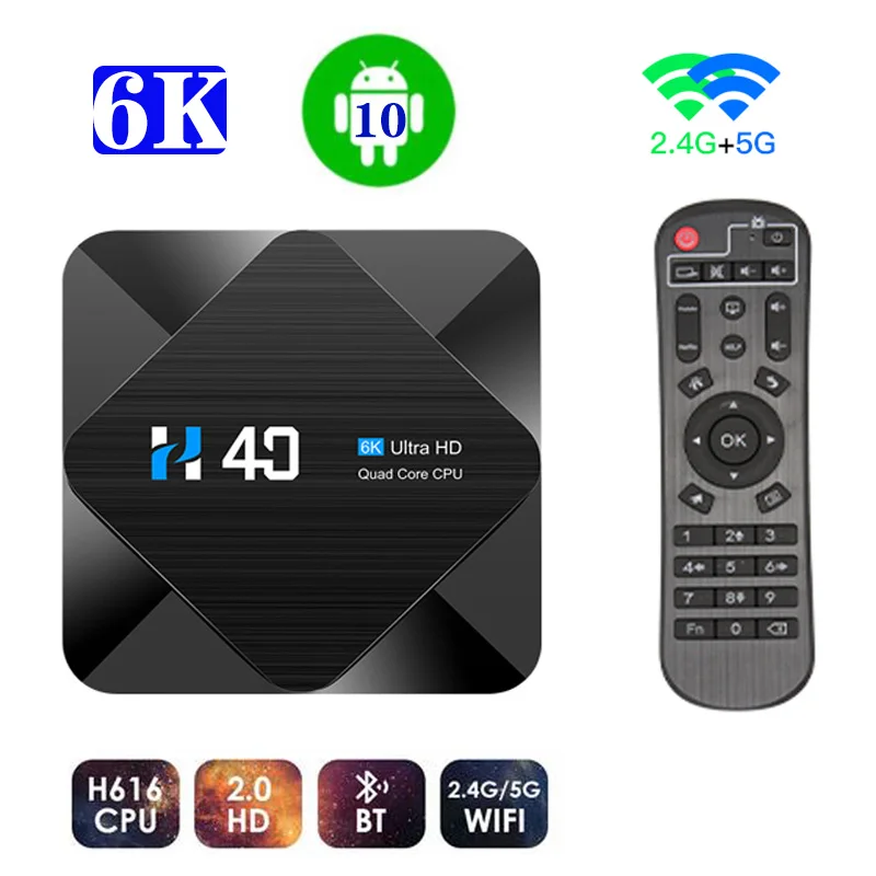 6K Android 10 TV Box H40 3D Set Top Box 2.4G 5GHz Wifi H.265 Bluetooth H616 Dual Core Smart TV Box 4GB RAM 64GB ROM Media Player
6K Android 10 TV Box H40 3D Set Top Box 2.4G 5GHz Wifi H.265 Bluetooth H616 Dual Core Smart TV Box 4GB RAM 64GB ROM Media Player