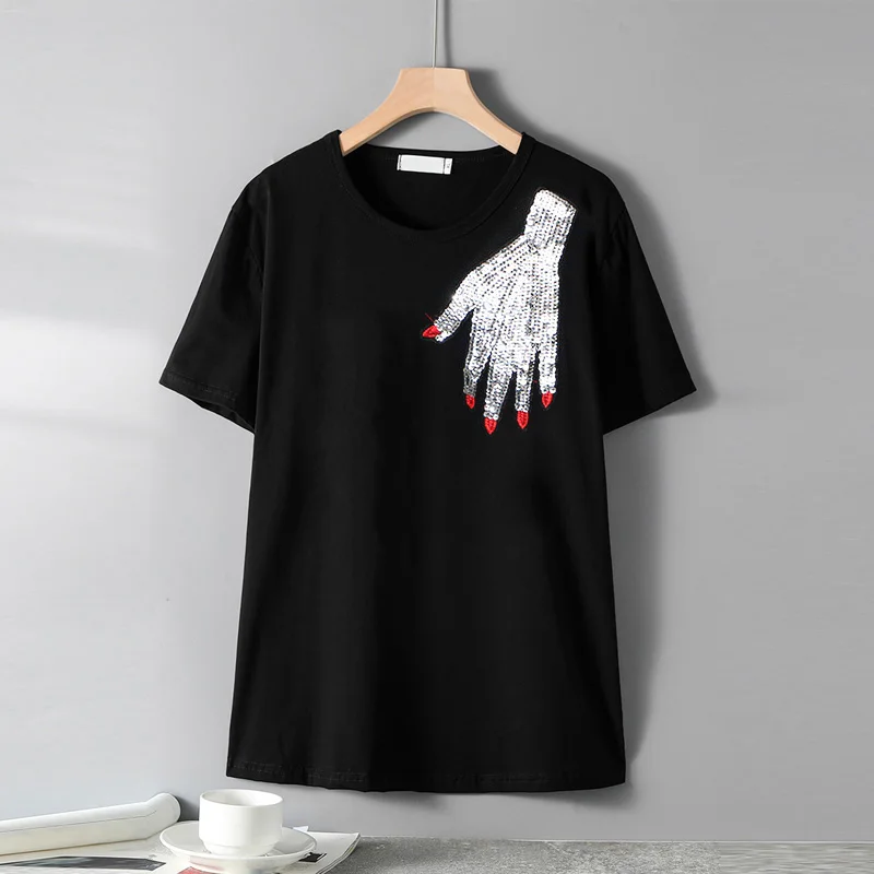 Y2K Clothes T-shirts For Women Black Sequined Top Tees 2022 Summer Cottonn Short Sleeve Loose T Shirt Female Casual Wear H097
Y2K Clothes T-shirts For Women Black Sequined Top Tees 2022 Summer Cottonn Short Sleeve Loose T Shirt Female Casual Wear H097