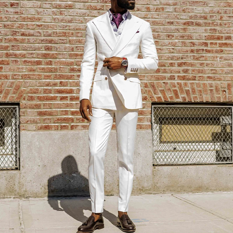 Summer White Suits for Men Peaked Lapel Double Breasted Prom Party Business Suit Blazer Jacket Tuxedos Groom Wear Coat+Pant
Summer White Suits for Men Peaked Lapel Double Breasted Prom Party Business Suit Blazer Jacket Tuxedos Groom Wear Coat+Pant