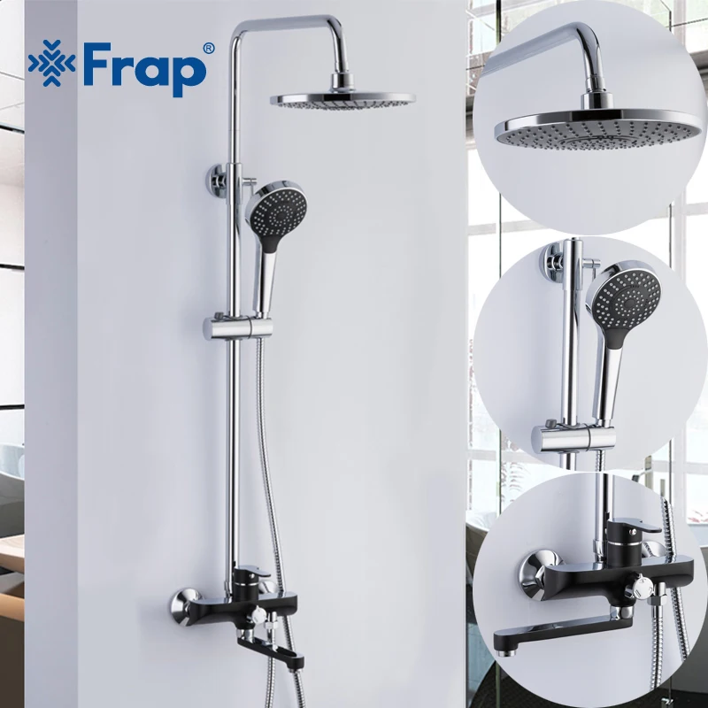 Frap Bathroom Faucets Black/Chrome Shower Set Wall Mounted Rainfall Tap Bracket Faucet Liftable Rotatable Mixer
Frap Bathroom Faucets Black/Chrome Shower Set Wall Mounted Rainfall Tap Bracket Faucet Liftable Rotatable Mixer