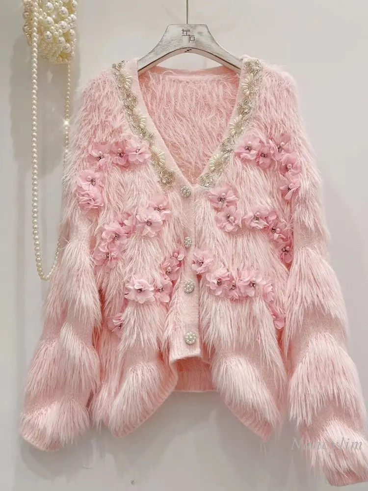 2022 Autumn Winter Cardigan Women Sweet Beads V-neck Mink Sweater New Korean Fashion Three-Dimensional Flower Knitted Coat
2022 Autumn Winter Cardigan Women Sweet Beads V-neck Mink Sweater New Korean Fashion Three-Dimensional Flower Knitted Coat