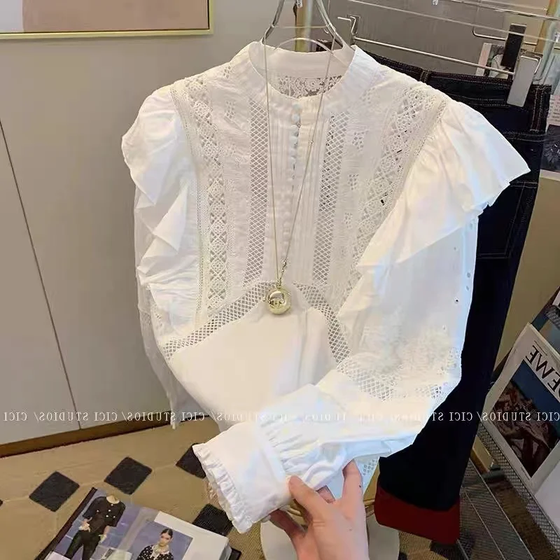 2023 New Stand Collar Lace Embroidery Blouse Shirt Women's Long Sleeve White Blouses Tops
2023 New Stand Collar Lace Embroidery Blouse Shirt Women's Long Sleeve White Blouses Tops