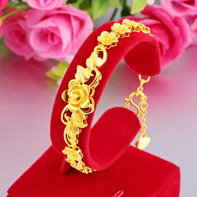 

Покрытый 24-каратным золотом насыщенный Цветочный браслет не выцветает в течение длительного времени ювелирные изделия для девочек на День ...