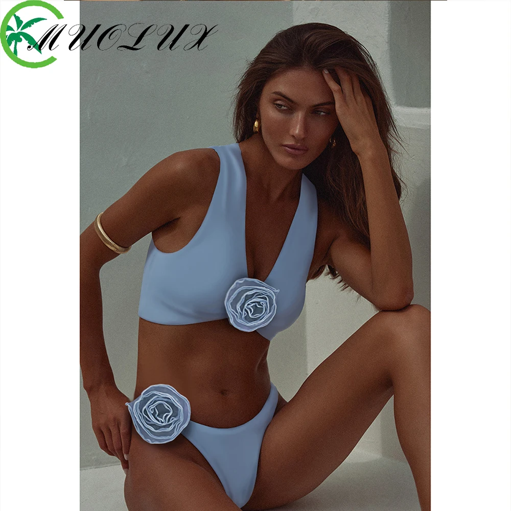 

2023 New Sexy 3D Flower Bikini Set Low Waist Bikinis Brazilian Swimwear Women Swimsuits Beach Wear Summer Monokini Biquini Femal