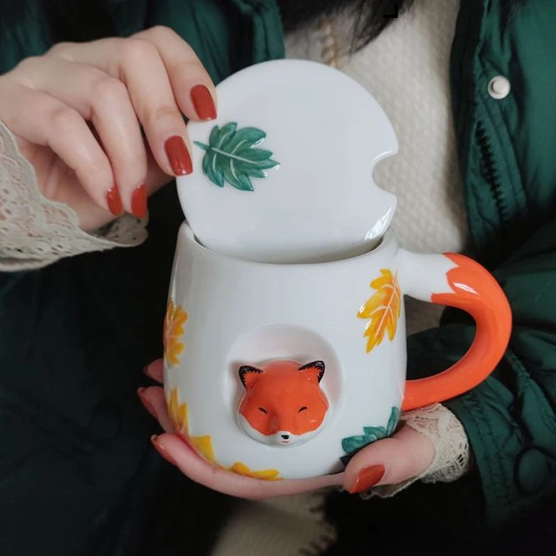 

Handmade Porcelain Rabbit Tiger Fox Animal Cute Kawaii Cup Kid Children Mug Gift Ceramic Coffee Mug Creative Drinkware