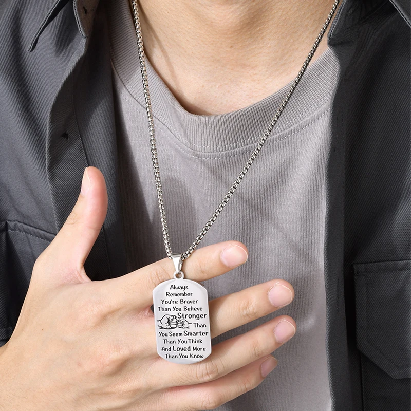Stainless Steel Inspirational Necklaces to Son Husband Boyfriend Gift Jewelry, Always Remember You're Braver Than You Believe
Stainless Steel Inspirational Necklaces to Son Husband Boyfriend Gift Jewelry, Always Remember You're Braver Than You Believe