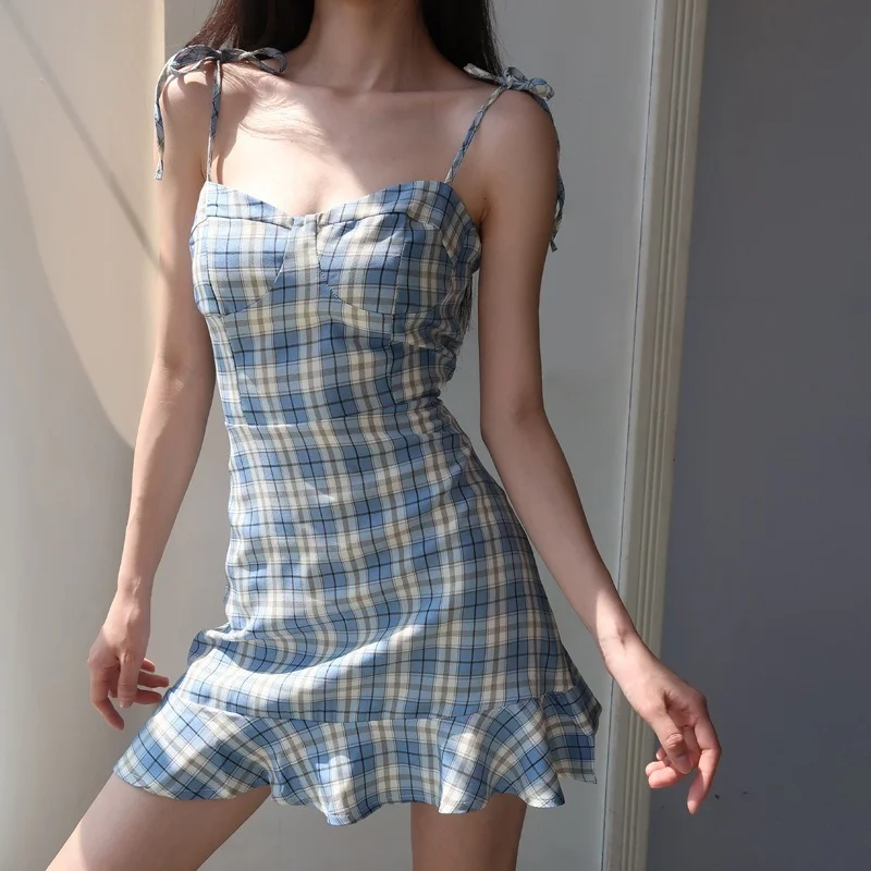 Blue Plaid Mermaid Dress New Summer Women Elegant Sweet Cottagecore Spaghetti Strap Dress Cute Sleeveless High Waist Dresses Y2k
Blue Plaid Mermaid Dress New Summer Women Elegant Sweet Cottagecore Spaghetti Strap Dress Cute Sleeveless High Waist Dresses Y2k