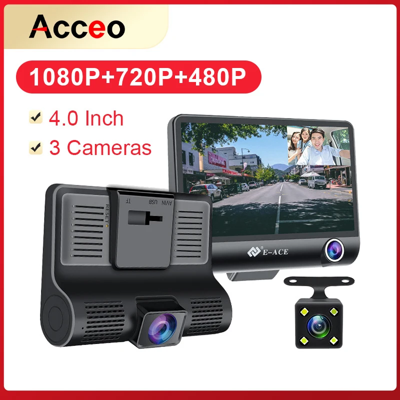 Автомобильный видеорегистратор Acceo 3 объектива камеры 4 0 дюйма авторегистратор